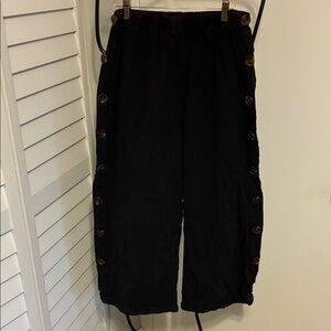 Black faux Button-Detail Pants